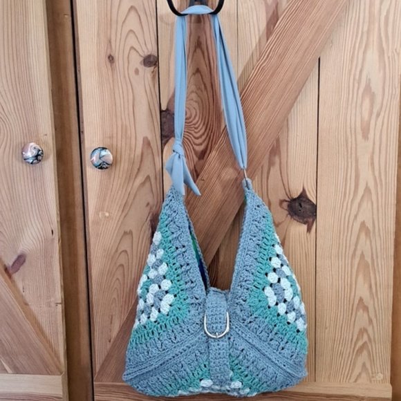 Hand Crafted Handbags - Hand Crafted Crochet Granny Square Three Triangle Cotton Bag Purse Tote